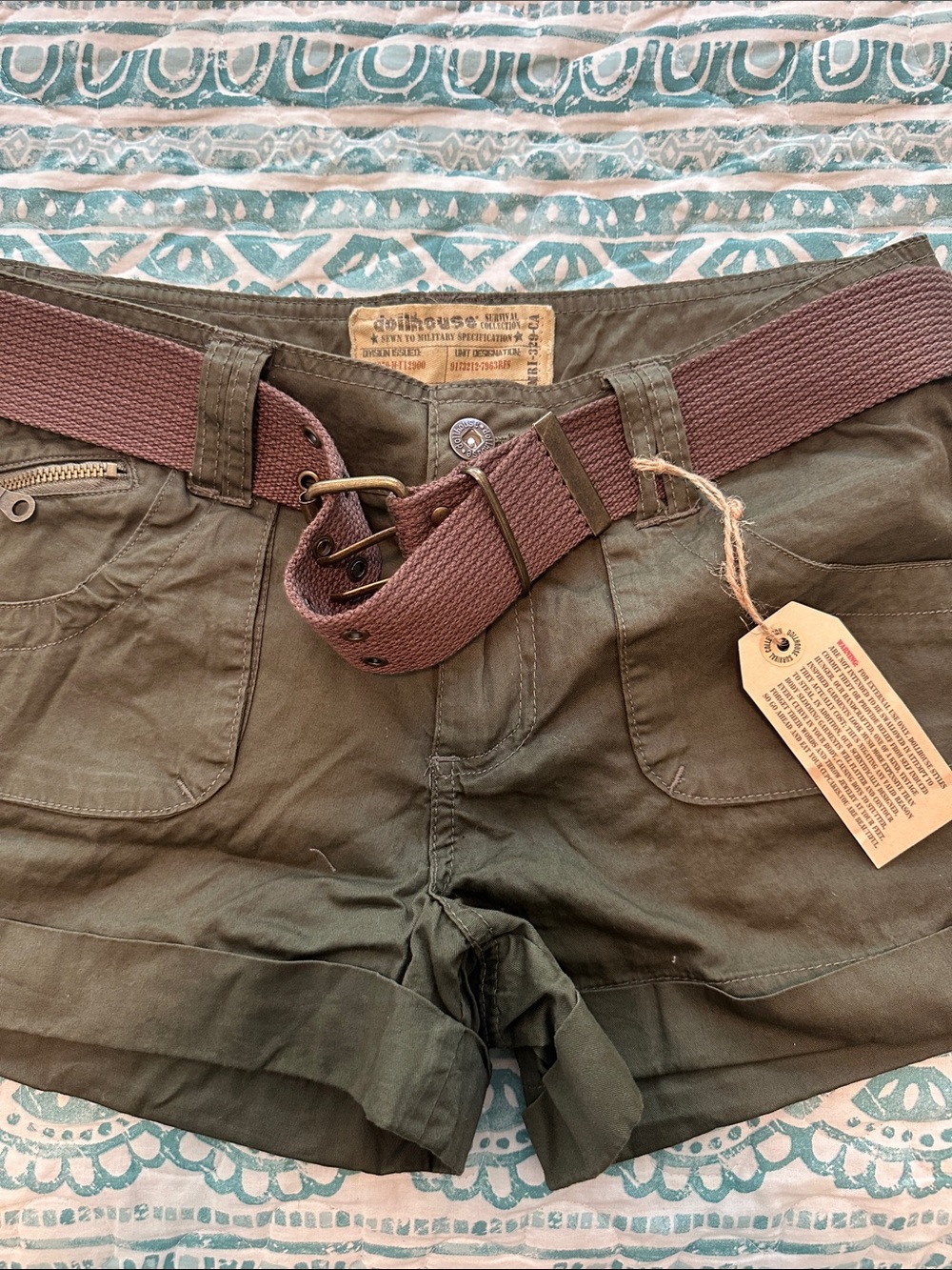 Olive Green Women’s Utility Shorts with Brown Belt